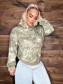 SHEIN SXY Plus Size Tie-Dye Sweatshirt With Drawstring - Apricot - View 3