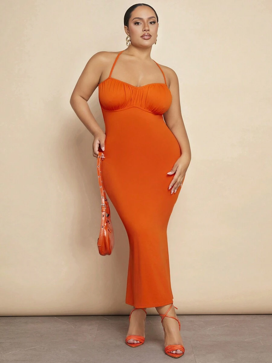 SHEIN BAE Của phụ nữ Đã thu thập Dài Mùa hè Đầm Cho Ngày Lễ Tình Nhân - Màu Cam cháy - Xem 1