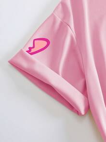 SHEIN Qutie 女卡通小熊印花短袖t卹 - 粉色 - 查看 4