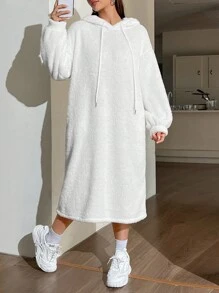 SHEIN EZwear 白色毛茸茸女裝連身裙 - 白色 - 查看 2