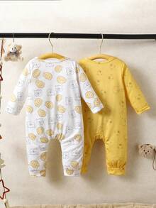 Em bé Con trai Phim hoạt hình dễ thương Gấu In Đơn giản Áo liền quần - Nhiều màu - Xem 2