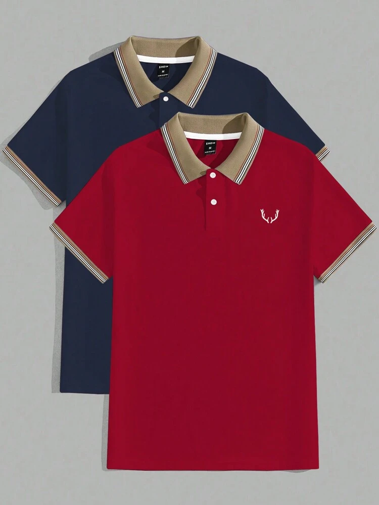 Men's Plus Size Striped Cuff Polo Shirt