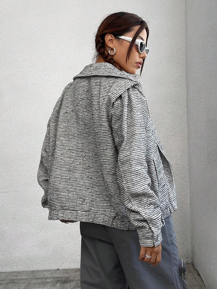 Space Dye Drop Shoulder Zip Up Jacket
