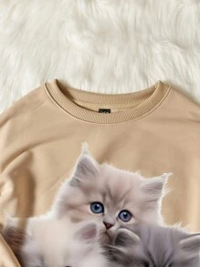 SHEIN LUNE 女用寬鬆動物印花運動衫 - 杏色 - 查看 4