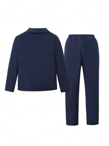 Boys' Flip Detail Button Up Suit Jacket And Pants With Bow Tie, Shirt Not Included - Royal Blue - View 2