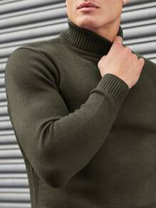 EURMUSE Suéter Simple De Cuello Alto De Color Sólido Para Hombre - Verde militar - Ver 5