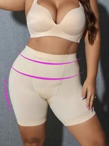 Women's Plus Size Lace Patchwork Slimming Panties With Scallop Trim - Apricot - View 1