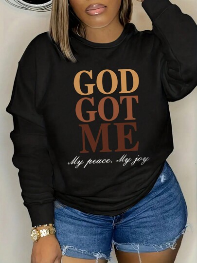 INAWLY Women's Plus Size Letter Print Round Neck Drop Shoulder Sweatshirt, For Winter Graduation,Back To School Outfits,Graduation,Teacher Outfits For Women,Back To School Pullover Fall Outfit Autumn