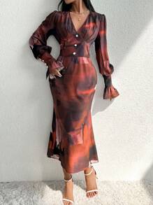 SHEIN Clasi Women's Tie Dye Ruffle Sleeve Dress - Multicolor - View 2