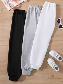 Tween Girl 3 Pieces Of Simple And Comfortable Letter Printed Sweatpants Chic Outfits For Autumn/Winter