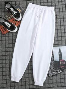 Manfinity Dauomo Nam Dây rút Đàn hồi Cổ tay áo Quần thể thao - trắng - Xem 1