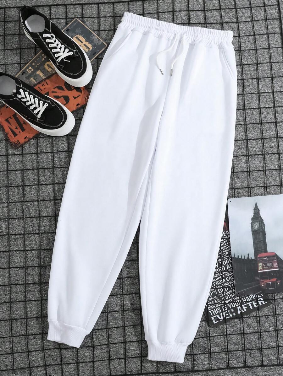 Manfinity Dauomo Nam Dây rút Đàn hồi Cổ tay áo Quần thể thao - trắng - Xem 1