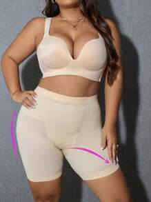 Women's Plus Size Lace Patchwork Slimming Panties With Scallop Trim - Apricot - View 5