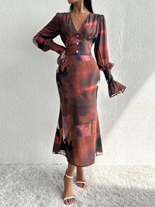 SHEIN Clasi Women's Tie Dye Ruffle Sleeve Dress - Multicolor - View 4