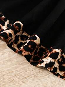 SHEIN 幼兒女童豹紋拼接裙,飾有蝴蝶結裝飾 - 彩色 - 查看 4