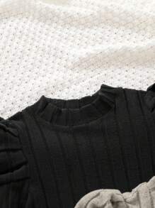 SHEIN Tween 女童休闲长袖立领 T 恤，羊腿袖设计，多件装 - 彩色 - 查看 4