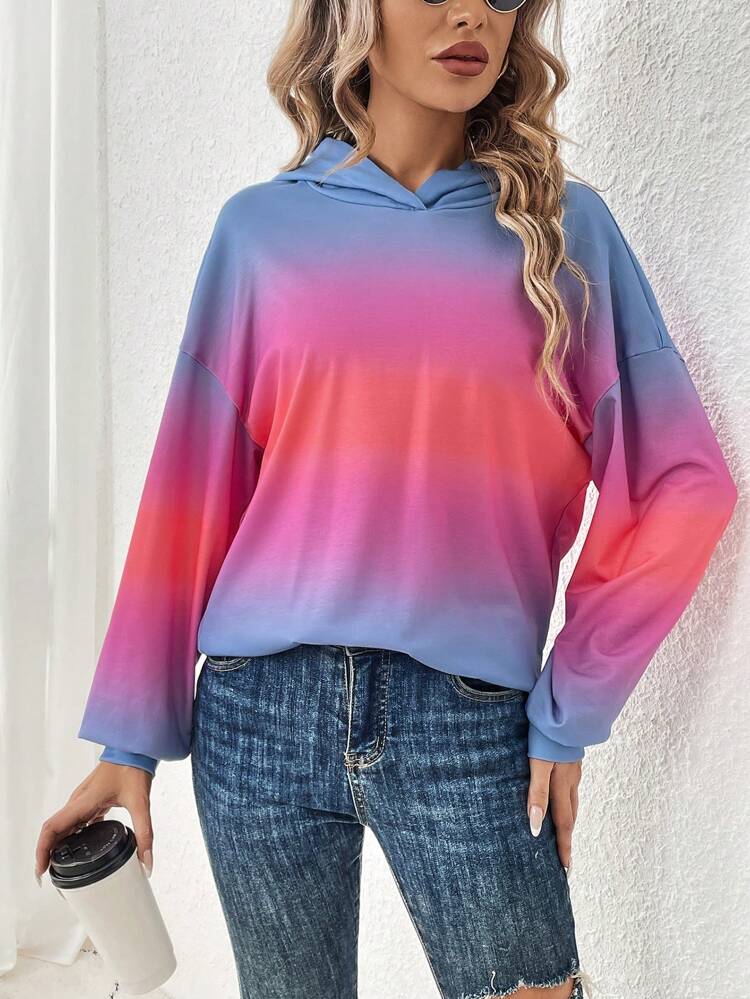 Women's Gradient Drop Shoulder Hooded Sweatshirt