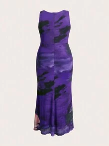 Flirla Tie Dye Plus Size Sleeveless Dress - Purple - View 2