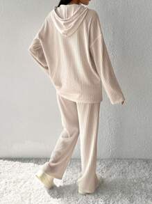 SHEIN Essnce Women'S Tracksuit Set: Crop Top Sweatshirt And Jogger Pants With Drawstring - Apricot - View 2