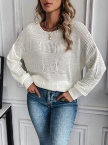 SHEIN LUNE Màu thuần Thả vai Áo len - trắng - Xem 4