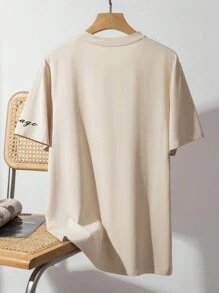 Manfinity Homme Nam In hoa kỹ thuật số Thon gọn Áo thun - Màu Khaki - Xem 2