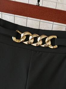 SHEIN LUNE Women's Plus Size Chain Decorated Wide Leg Pants - Black - View 5