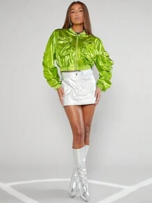 Hauture Chaqueta Corta De Manga Fruncida Metálica - verde menta - Ver 4