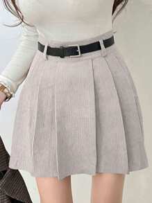 DAZY 女款燈芯絨百褶裙 - 白色 - 查看 1