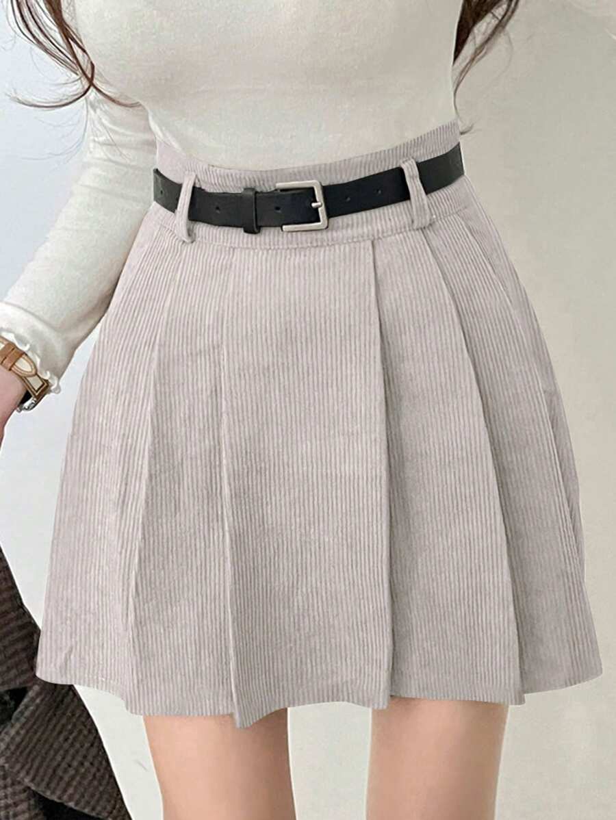 DAZY 女款燈芯絨百褶裙 - 白色 - 查看 1