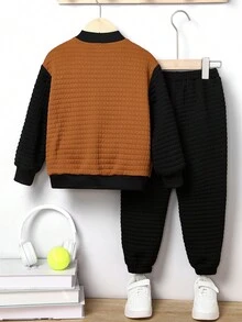 SHEIN 男孩寬鬆休閒拼色夾克和褲子套裝 - 彩色 - 查看 2