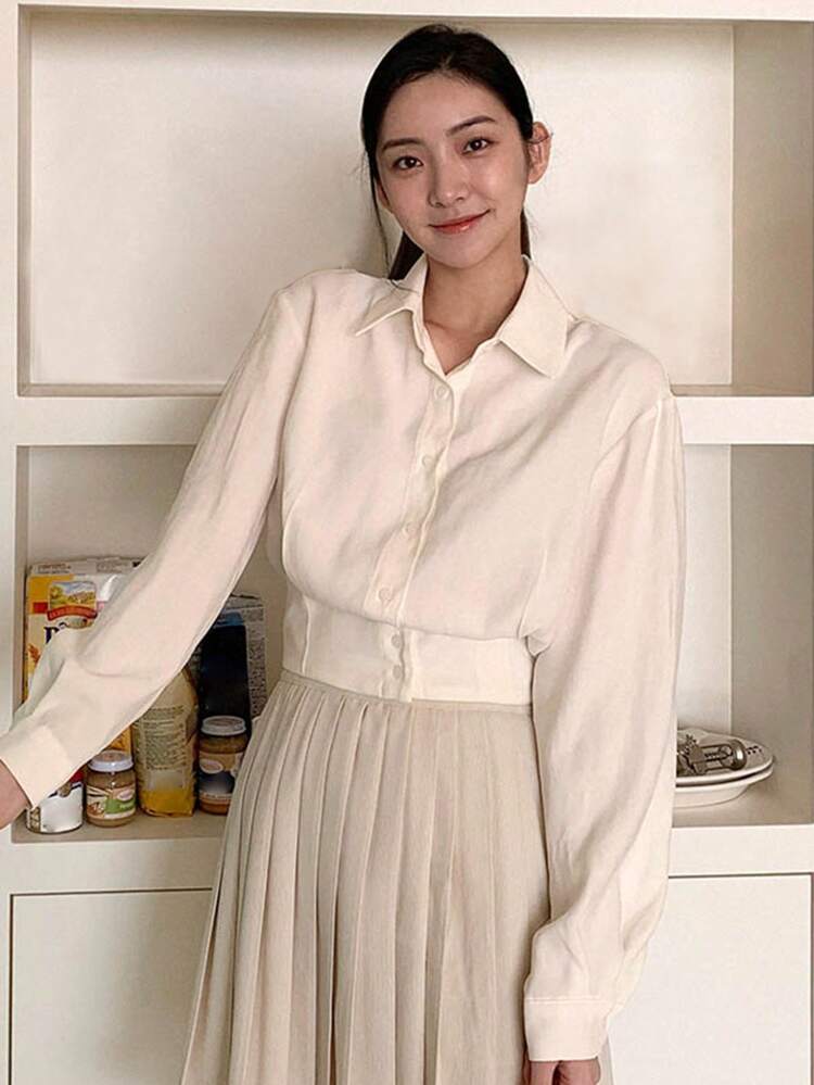 Women's Solid Color Drop Shoulder Blouse Long Sleeve Top