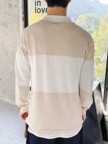 Manfinity Hypemode 男款 Polo 領拼色毛衣 - 杏色 - 查看 2