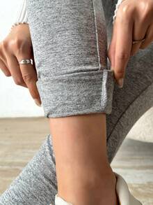 SHEIN Essnce Solid Thermal Lined Leggings - Grey - View 4