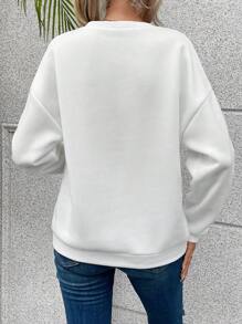 INAWLY Women's Printed Drop Shoulder Sweatshirt Pullover Fall Sweatshirt - White - View 2