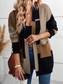 SHEIN LUNE 女式前開色拼色開襟衫 - 彩色 - 查看 4