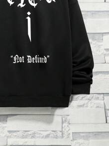 SHEIN Boys' Casual Letter Print Round Neck Knit Sweatshirt - Black - View 4