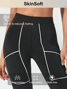 Easithlete Khối màu Quần Leggings thể thao Với Viền chia cắt Và Cạnh cuộn Chi tiết - màu đen - Xem 3