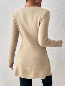 SHEIN Privé Cổ chữ V Bọc Áo len - Màu be - Xem 2