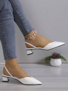 Women's Minimalist Elegant Chunky Heel Pumps With Fashionable Ankle Strap High Heels, White