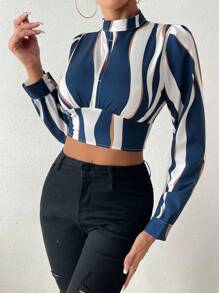 SHEIN Privé Women's Backless Tie Back Shirt - Navy Blue - View 4