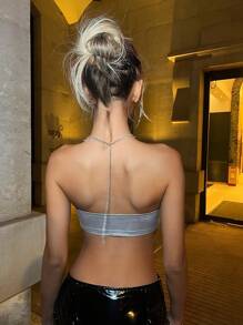 SHEIN ICON 女用蝴蝶結無肩帶上衣 - 銀色 - 查看 2