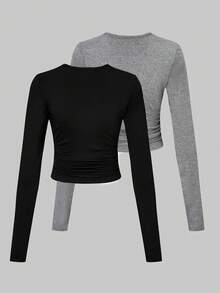 SHEIN Essnce Ladies' Set Of 2 Ekg Heartbeat Pattern Print T-shirts - Multicolor - View 2