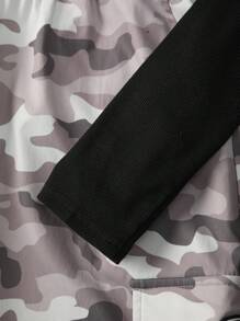 SHEIN 少女羅紋長袖上衣和迷彩褲,2 件/套,帶口袋,夏季 - 黑色 - 查看 3