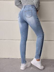 SHEIN LUNE Button Detail Slim Fit Denim Jeans