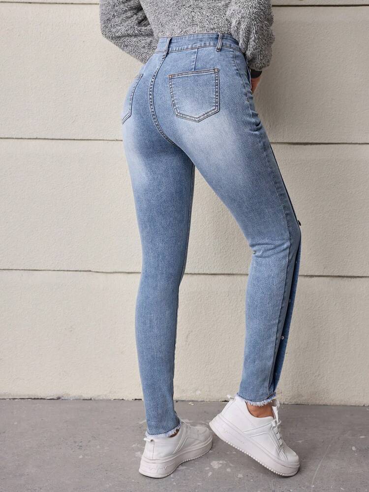 Button Detail Slim Fit Denim Jeans