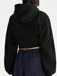 SHEIN LUNE 心型圖案束口帽衫 - 黑色 - 查看 2