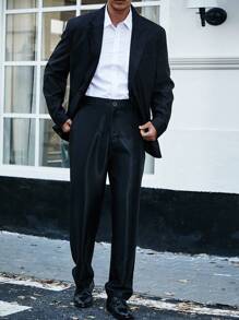 Manfinity Mode Men's Plus Size Solid Suit Collar Blazer - Black - View 1