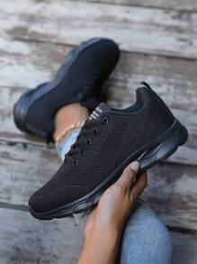 女士休闲网眼黑色运动鞋，适合日常穿着 - 黑色 - 查看 4