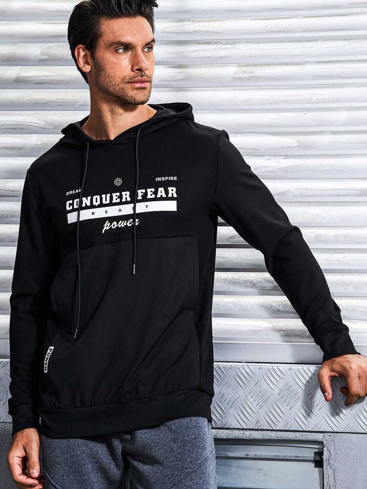 Men's Letter Pattern Drawstring Hooded Sports Sweatshirt Men Sweatshirt