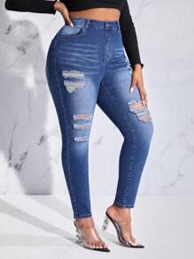 SHEIN SXY Jeans De Gran Tamaño - Azul lavado medio - Ver 1